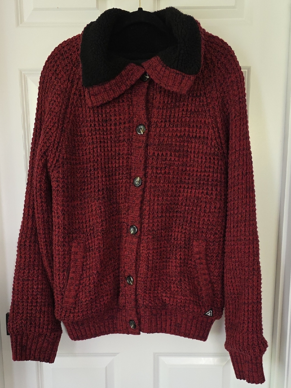American Stitch Chunky Knit Sweater Jacket/Cardigan in Burgundy And Black XXL